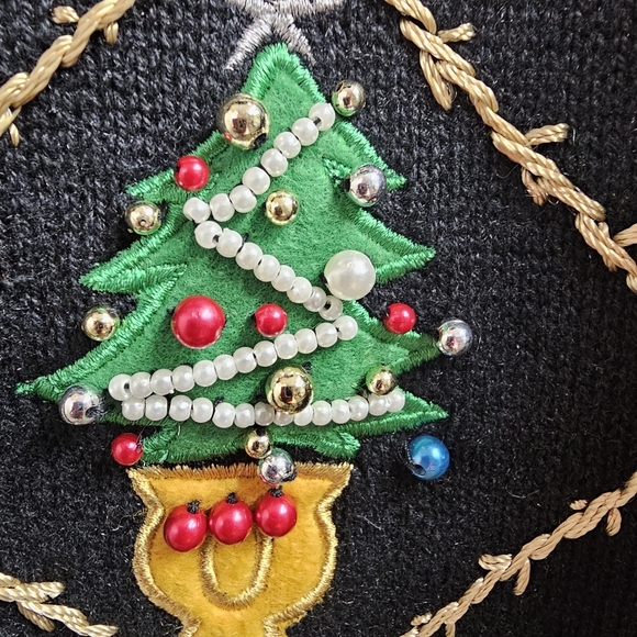 OHI Vintage Christmas Embroidered Cardigan Faux Fur Collar Button Front Size XL - Picture 6 of 14